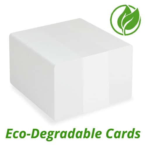 New to the range are our environmentally friendly degradable blank white plastic cards. The cards use the latest techniques to treat PVC resin to make them completely degradable.